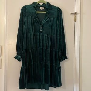 Pink Blush Tiered Emerald Green Velvet Maternity Dress